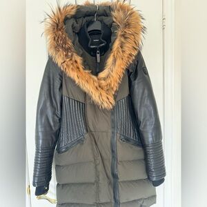 RUDSAK WOMEN'S DOWN COAT WITH LEATHER DETAILS & REAL FUR